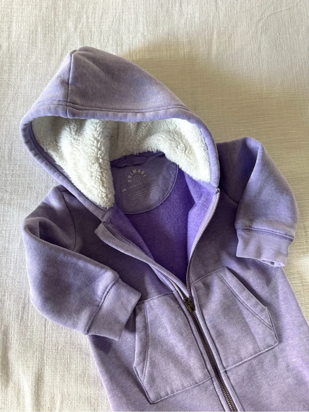 Primary Baby teddy fleece-lined zip romper - 12-18 months